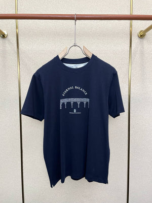 Brunello Cucinelli 262M0B137427 Cotton jersey crew neck T-shirt with faux-layering Bc1015 - Dark Blue / 48--M - View 1