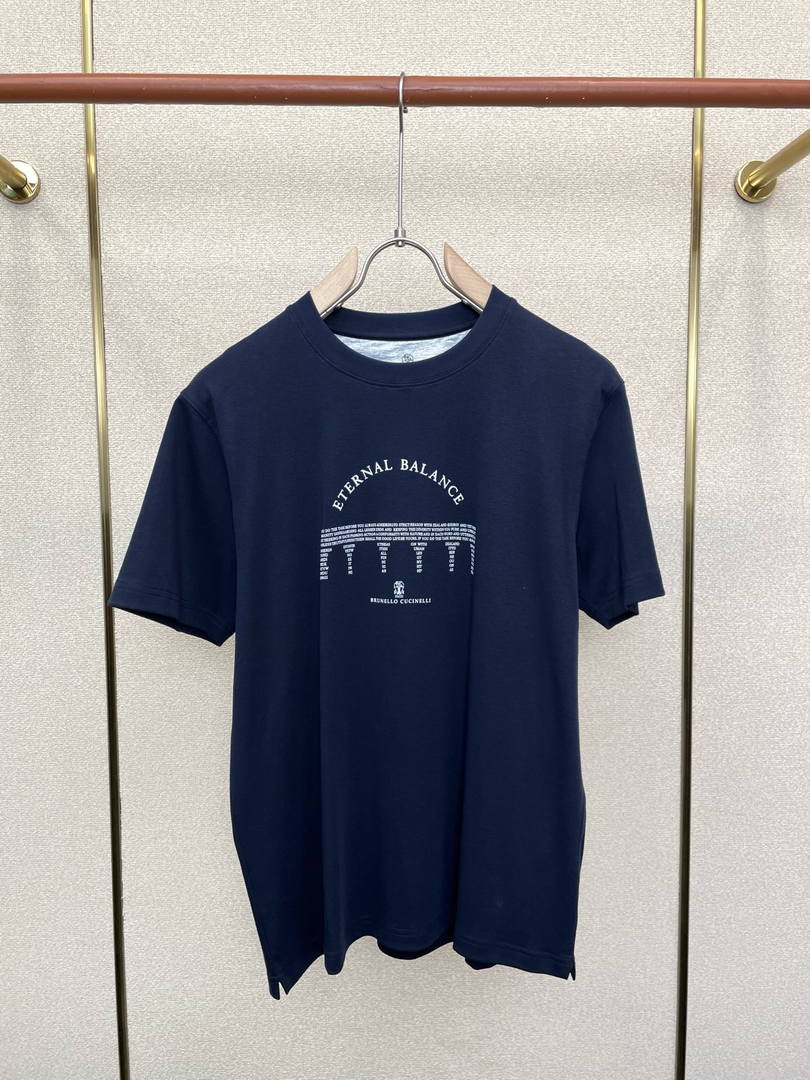 Brunello Cucinelli 262M0B137427 Cotton jersey crew neck T-shirt with faux-layering Bc1015 - Dark Blue / 48--M - View 1