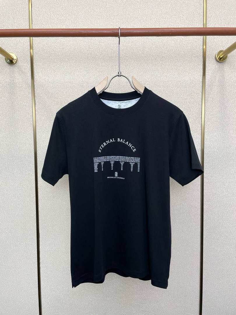 Brunello Cucinelli 262M0B137427 Cotton jersey crew neck T-shirt with faux-layering Bc1015 - Dark Blue / 48--M - View 2