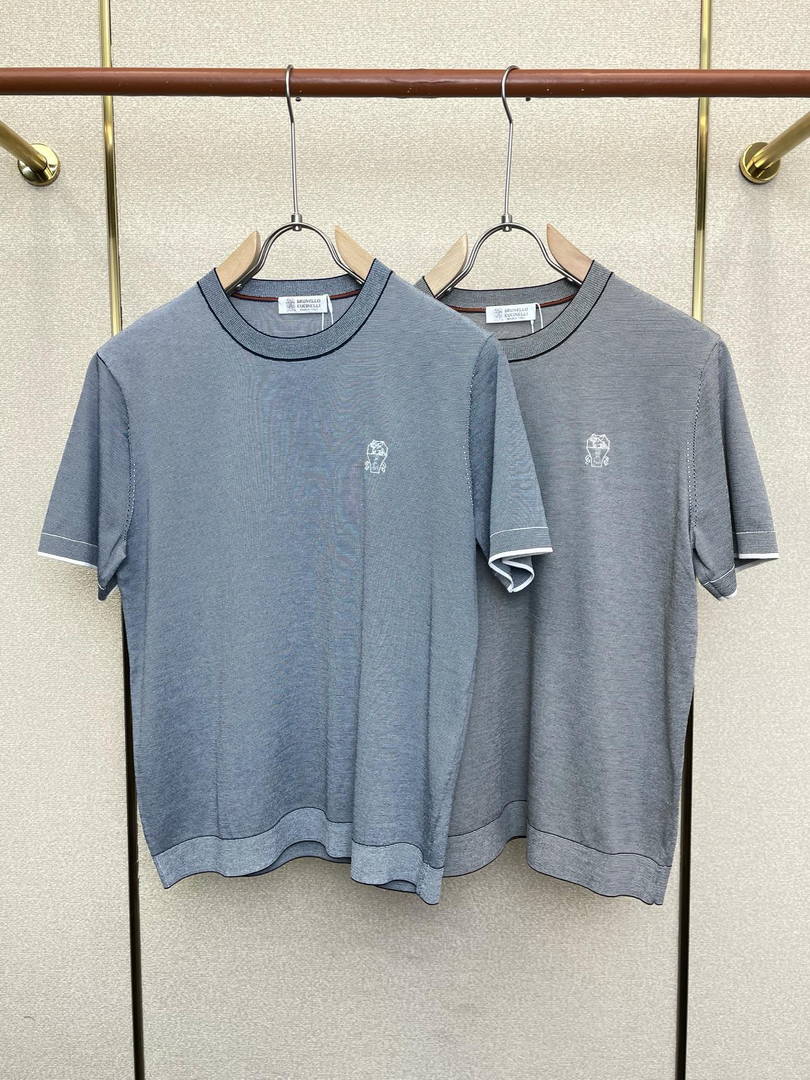 Brunello Cucinelli 262M0B137427 Cotton jersey crew neck T-shirt with faux-layering Bc1012 - Blue Gray / 48--M - View 1