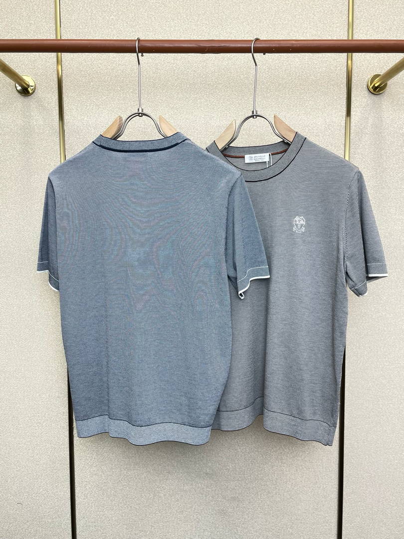 Brunello Cucinelli 262M0B137427 Cotton jersey crew neck T-shirt with faux-layering Bc1012 - Blue Gray / 48--M - View 2
