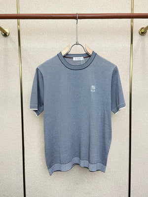 Brunello Cucinelli 262M0B137427 Cotton jersey crew neck T-shirt with faux-layering Bc1012 - Blue Gray / 48--M - View 3