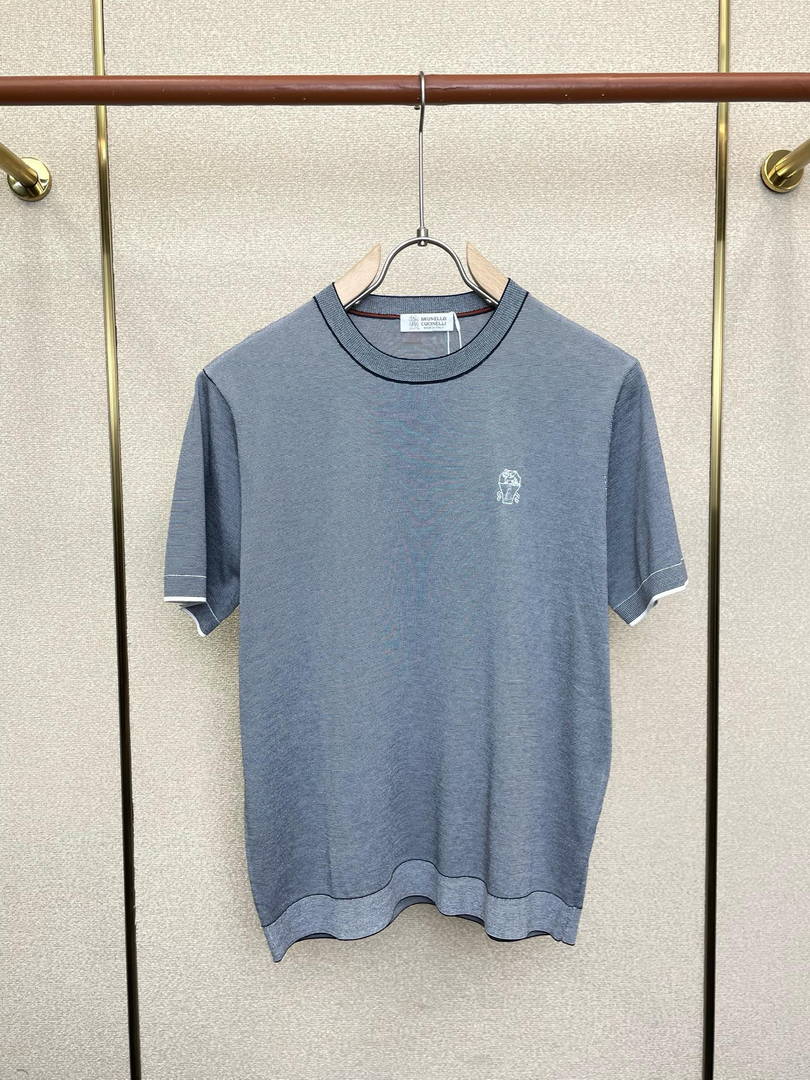 Brunello Cucinelli 262M0B137427 Cotton jersey crew neck T-shirt with faux-layering Bc1012 - Blue Gray / 48--M - View 3