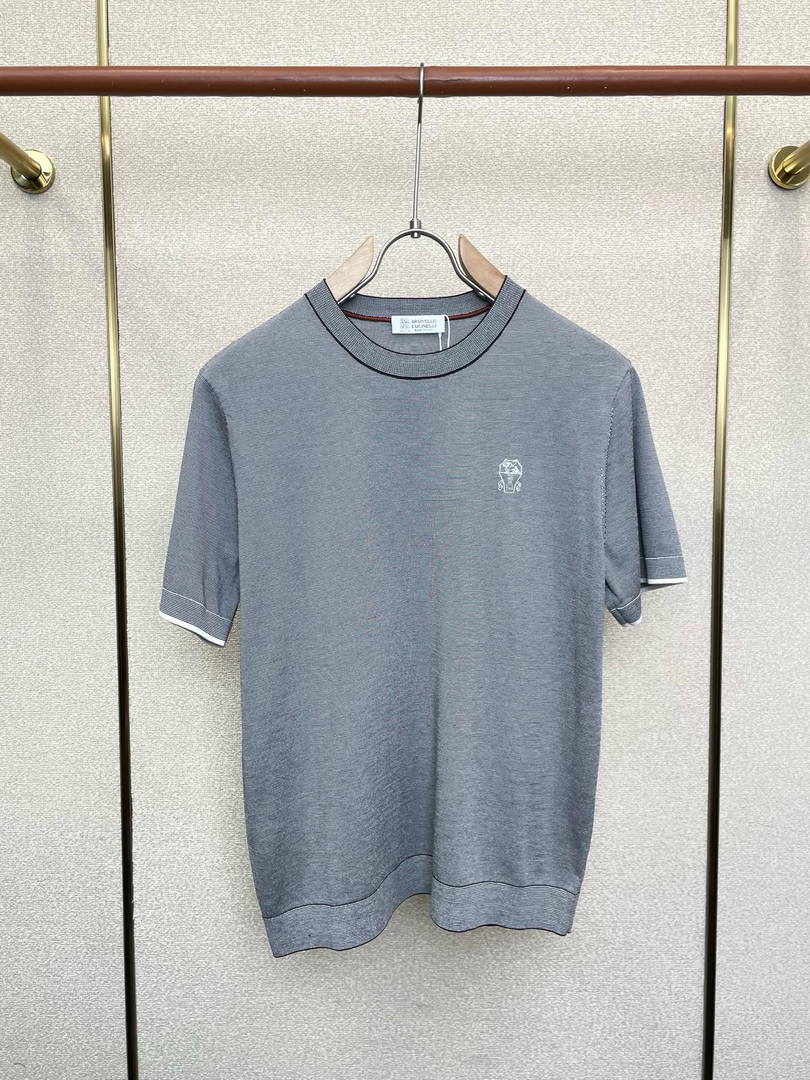 Brunello Cucinelli 262M0B137427 Cotton jersey crew neck T-shirt with faux-layering Bc1012 - Blue Gray / 48--M - View 4