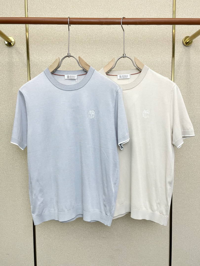Brunello Cucinelli 262M0B137427 Cotton jersey crew neck T-shirt with faux-layering Bc1013 - Ligth Blue / 48--M - View 1