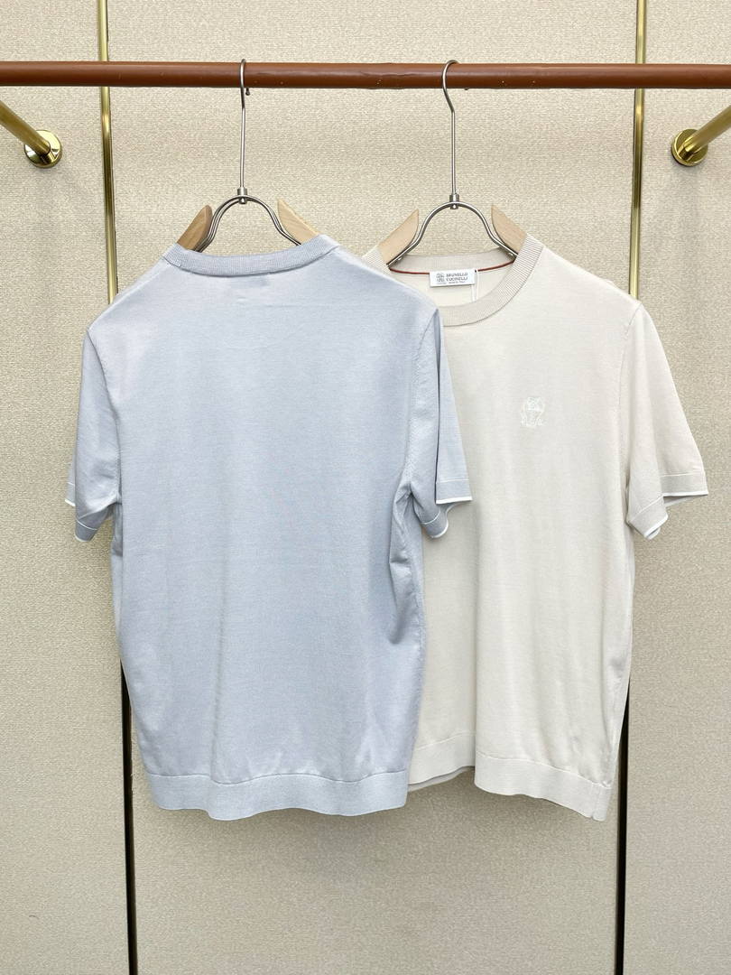 Brunello Cucinelli 262M0B137427 Cotton jersey crew neck T-shirt with faux-layering Bc1013 - Ligth Blue / 48--M - View 2
