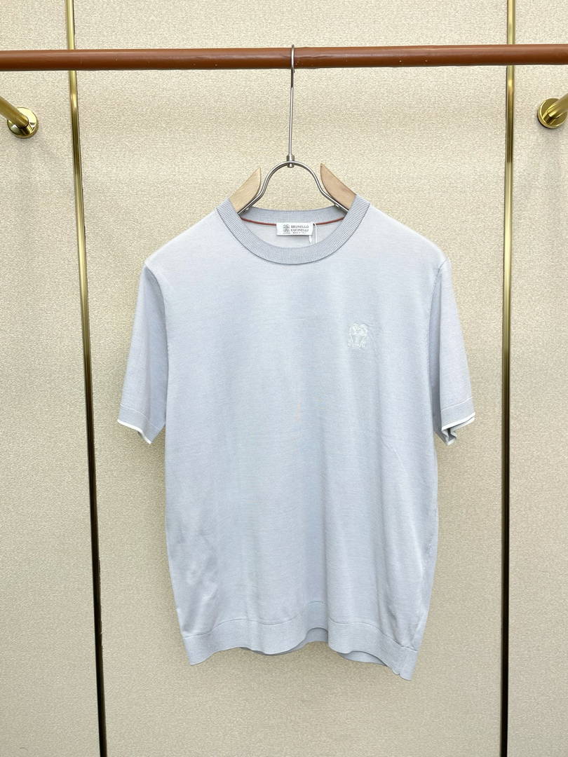 Brunello Cucinelli 262M0B137427 Cotton jersey crew neck T-shirt with faux-layering Bc1013 - Ligth Blue / 48--M - View 3