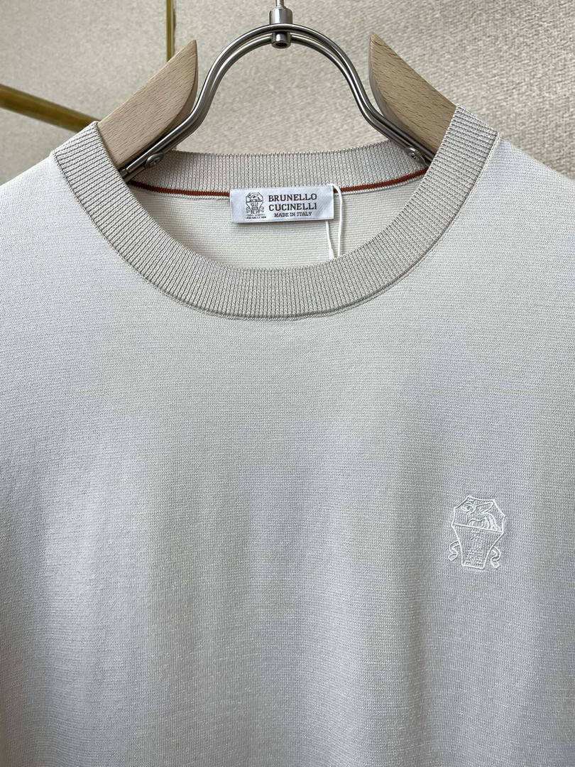 Brunello Cucinelli 262M0B137427 Cotton jersey crew neck T-shirt with faux-layering Bc1013 - Ligth Blue / 48--M - View 5
