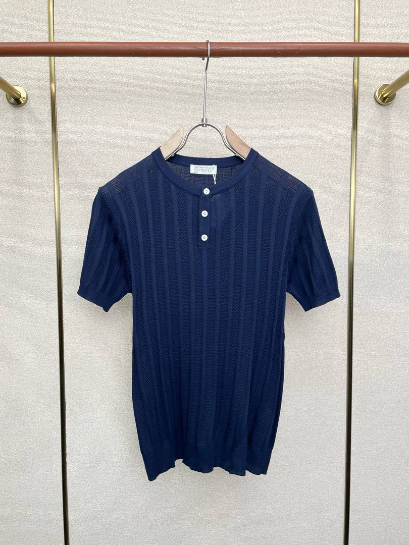 Brunello Cucinelli 262M0B137427 Cotton jersey crew neck T-shirt with faux-layering Bc1017 - Dark Blue / 48--M - View 1