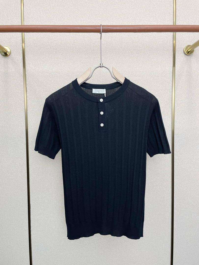 Brunello Cucinelli 262M0B137427 Cotton jersey crew neck T-shirt with faux-layering Bc1017 - Dark Blue / 48--M - View 2