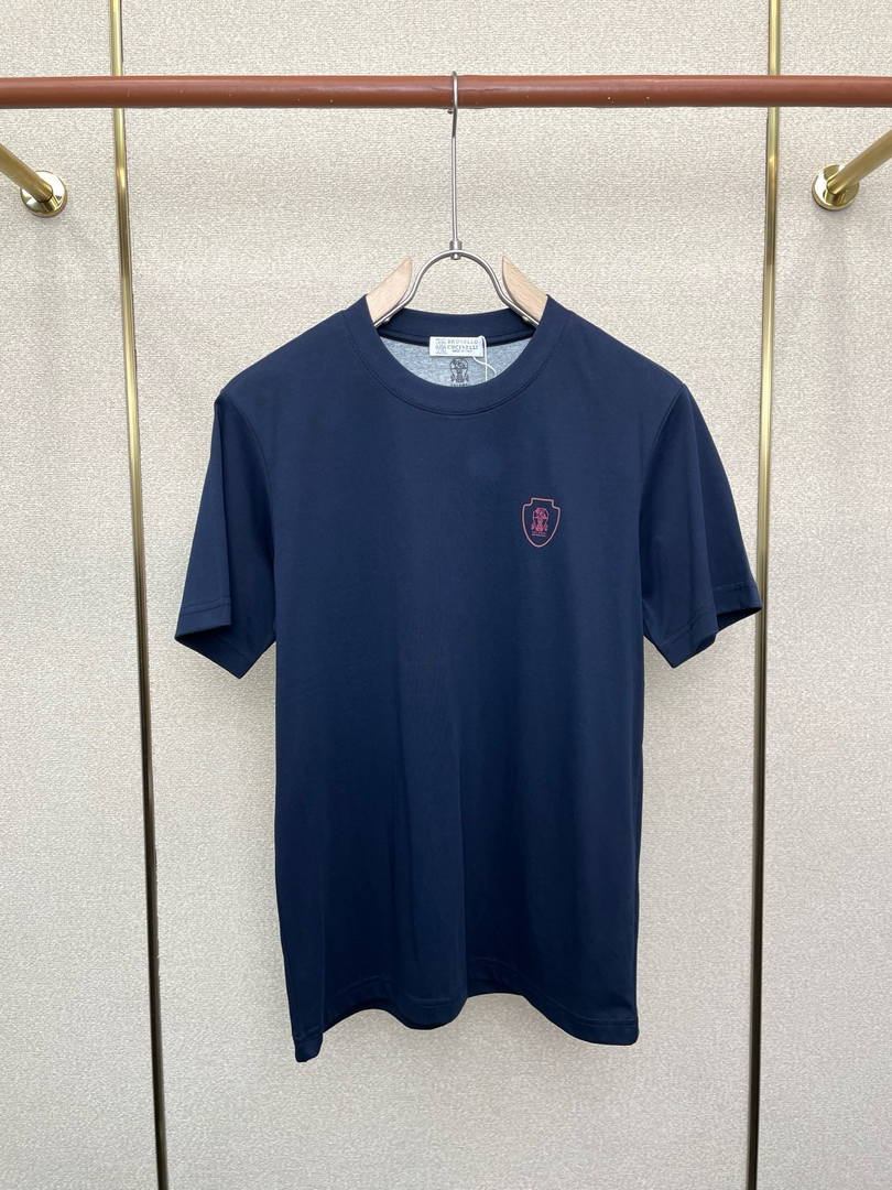 Brunello Cucinelli 262M0B137427 Cotton jersey crew neck T-shirt with faux-layering Bc1016 - Dark Blue / 48--M - View 1