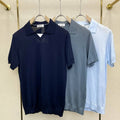Brunello Cucinelli 262M29806505P Cotton textured Argyle lightweight knit polo shirt bc1001 - 48--M / Blue - View 1