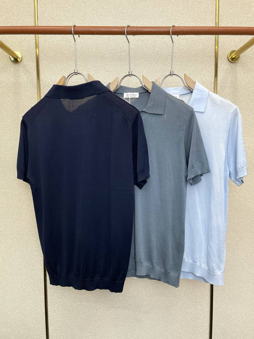 Brunello Cucinelli 262M29806505P Cotton textured Argyle lightweight knit polo shirt bc1001 - 48--M / Blue - View 5
