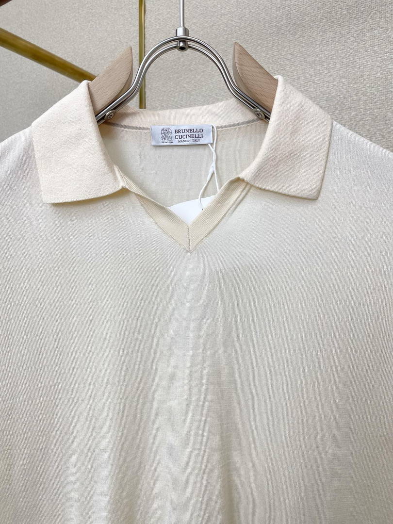 Brunello Cucinelli 262M29806505P Cotton textured Argyle lightweight knit polo shirt bc1002 - Beige / 48--M - View 5