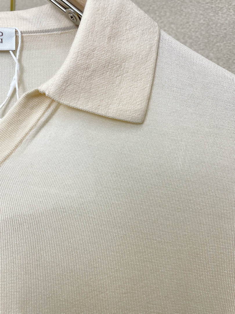 Brunello Cucinelli 262M29806505P Cotton textured Argyle lightweight knit polo shirt bc1002 - Beige / 48--M - View 6