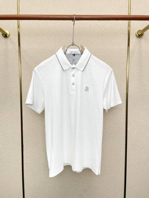 Brunello Cucinelli 262M29806505P Cotton textured Argyle lightweight knit polo shirt bc1003 - White / 48--M - View 3