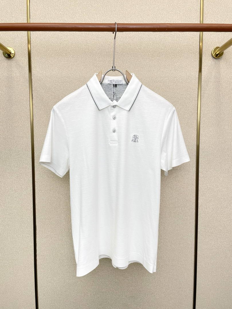 Brunello Cucinelli 262M29806505P Cotton textured Argyle lightweight knit polo shirt bc1003 - White / 48--M - View 3
