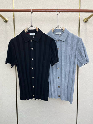 Brunello Cucinelli 262M29806505P Cotton textured Argyle lightweight knit polo shirt bc1006 - Ligth Gray / 48--M - View 3