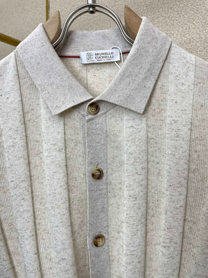 Brunello Cucinelli 262M29806505P Cotton textured Argyle lightweight knit polo shirt bc1006 - Ligth Gray / 48--M - View 6