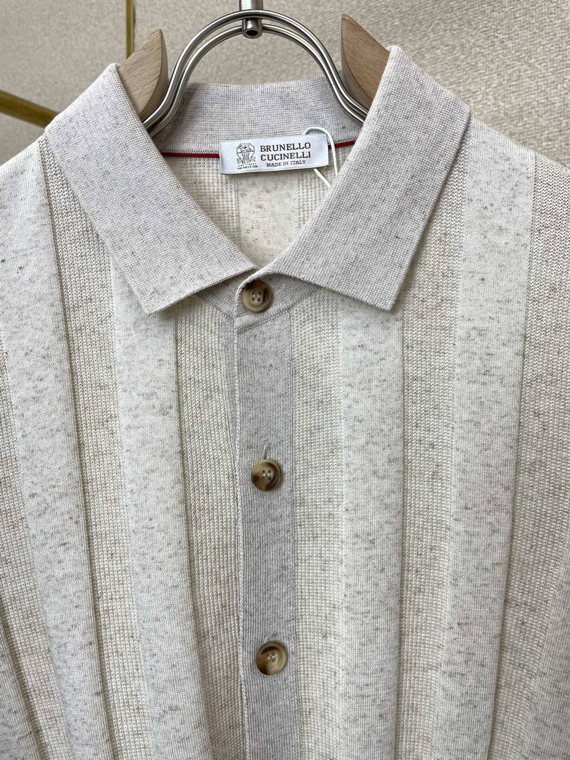Brunello Cucinelli 262M29806505P Cotton textured Argyle lightweight knit polo shirt bc1006 - Ligth Gray / 48--M - View 6