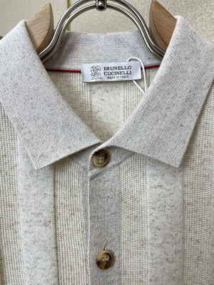 Brunello Cucinelli 262M29806505P Cotton textured Argyle lightweight knit polo shirt bc1006 - Ligth Gray / 48--M - View 7