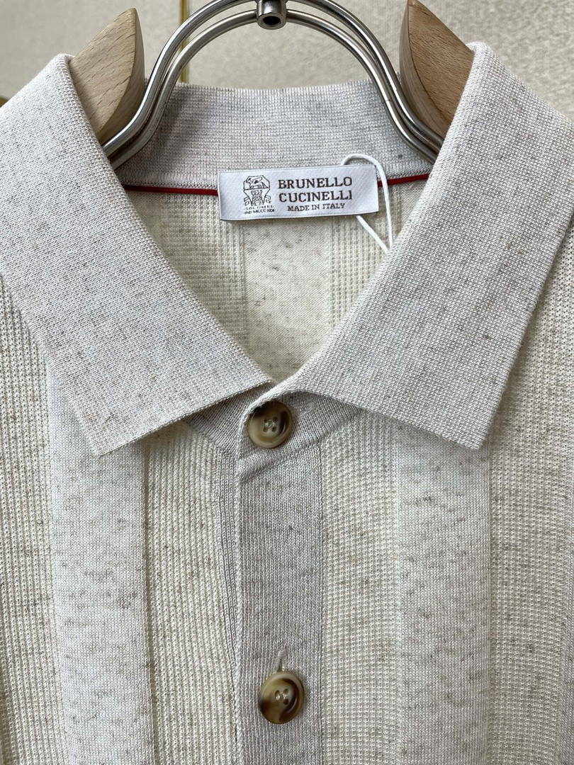 Brunello Cucinelli 262M29806505P Cotton textured Argyle lightweight knit polo shirt bc1006 - Ligth Gray / 48--M - View 7