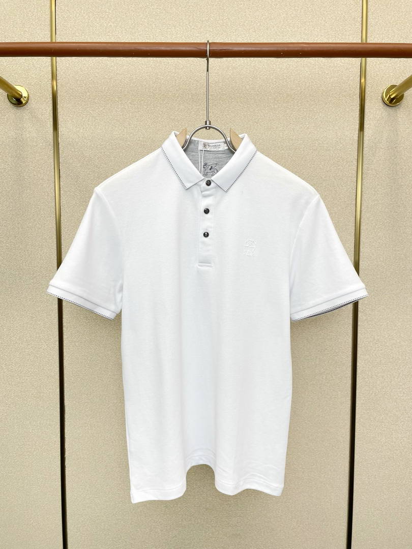 Brunello Cucinelli 262M29806505P Cotton textured Argyle lightweight knit polo shirt bc1004 - White / 48--M - View 2