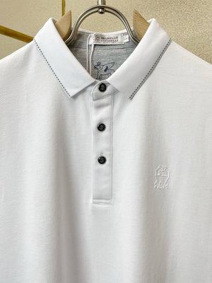 Brunello Cucinelli 262M29806505P Cotton textured Argyle lightweight knit polo shirt bc1004 - White / 48--M - View 6