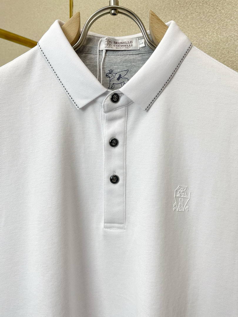 Brunello Cucinelli 262M29806505P Cotton textured Argyle lightweight knit polo shirt bc1004 - White / 48--M - View 6