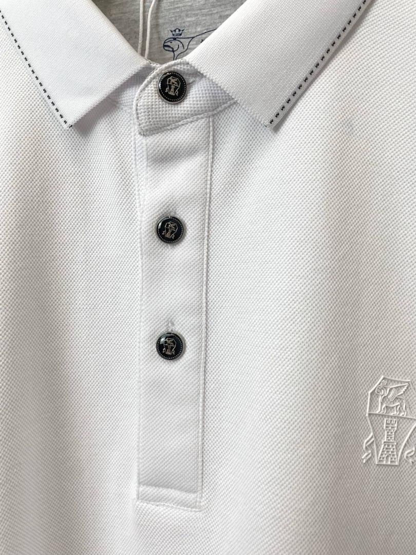 Brunello Cucinelli 262M29806505P Cotton textured Argyle lightweight knit polo shirt bc1004 - White / 48--M - View 8