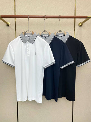 Brunello Cucinelli 262M29806505P Cotton textured Argyle lightweight knit polo shirt bc1005 - White / 48--M - View 2