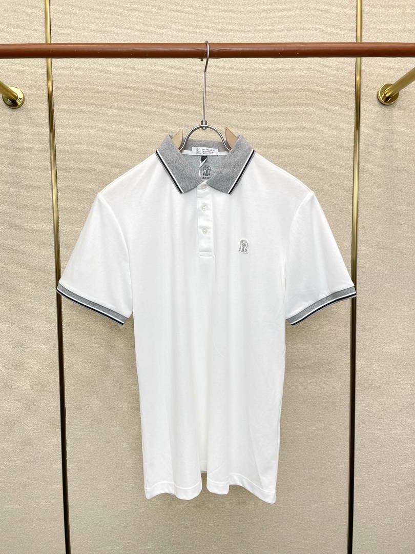 Brunello Cucinelli 262M29806505P Cotton textured Argyle lightweight knit polo shirt bc1005 - White / 48--M - View 3