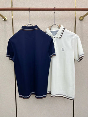 Brunello Cucinelli 262M29806505P Cotton textured Argyle lightweight knit polo shirt bc1007 - White / 48--M - View 2