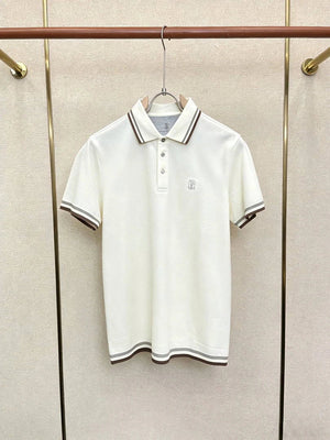 Brunello Cucinelli 262M29806505P Cotton textured Argyle lightweight knit polo shirt bc1007 - White / 48--M - View 4
