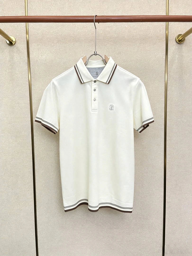 Brunello Cucinelli 262M29806505P Cotton textured Argyle lightweight knit polo shirt bc1007 - White / 48--M - View 4