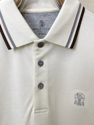 Brunello Cucinelli 262M29806505P Cotton textured Argyle lightweight knit polo shirt bc1007 - White / 48--M - View 5