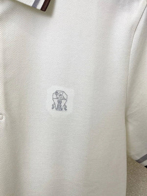 Brunello Cucinelli 262M29806505P Cotton textured Argyle lightweight knit polo shirt bc1007 - White / 48--M - View 6