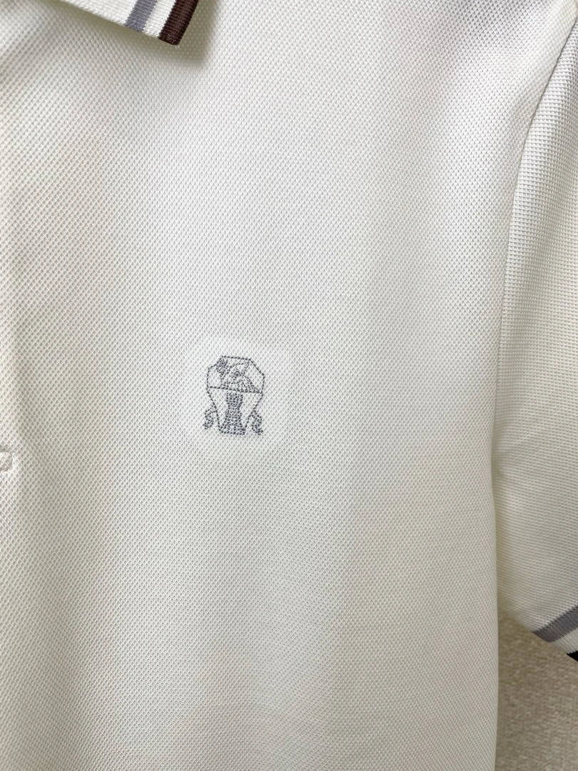 Brunello Cucinelli 262M29806505P Cotton textured Argyle lightweight knit polo shirt bc1007 - White / 48--M - View 6