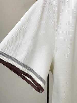 Brunello Cucinelli 262M29806505P Cotton textured Argyle lightweight knit polo shirt bc1007 - White / 48--M - View 7