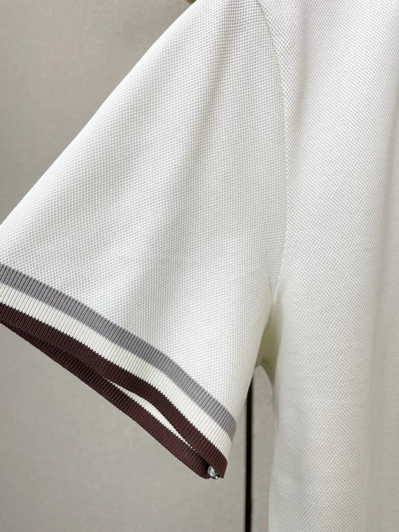 Brunello Cucinelli 262M29806505P Cotton textured Argyle lightweight knit polo shirt bc1007 - White / 48--M - View 7