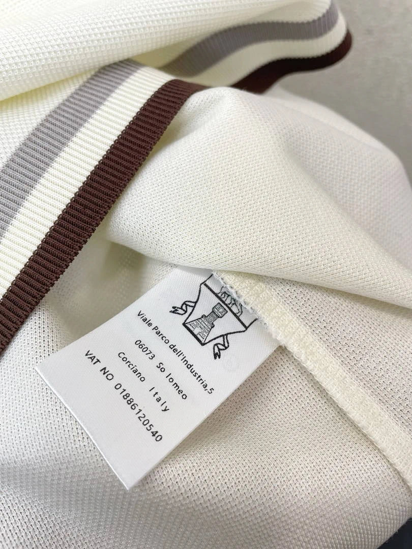 Brunello Cucinelli 262M29806505P Cotton textured Argyle lightweight knit polo shirt bc1007 - White / 48--M - View 8