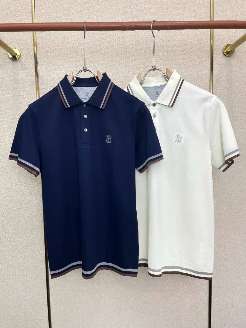 Brunello Cucinelli 262M29806505P Cotton textured Argyle lightweight knit polo shirt bc1007 - White / 48--M - View 1