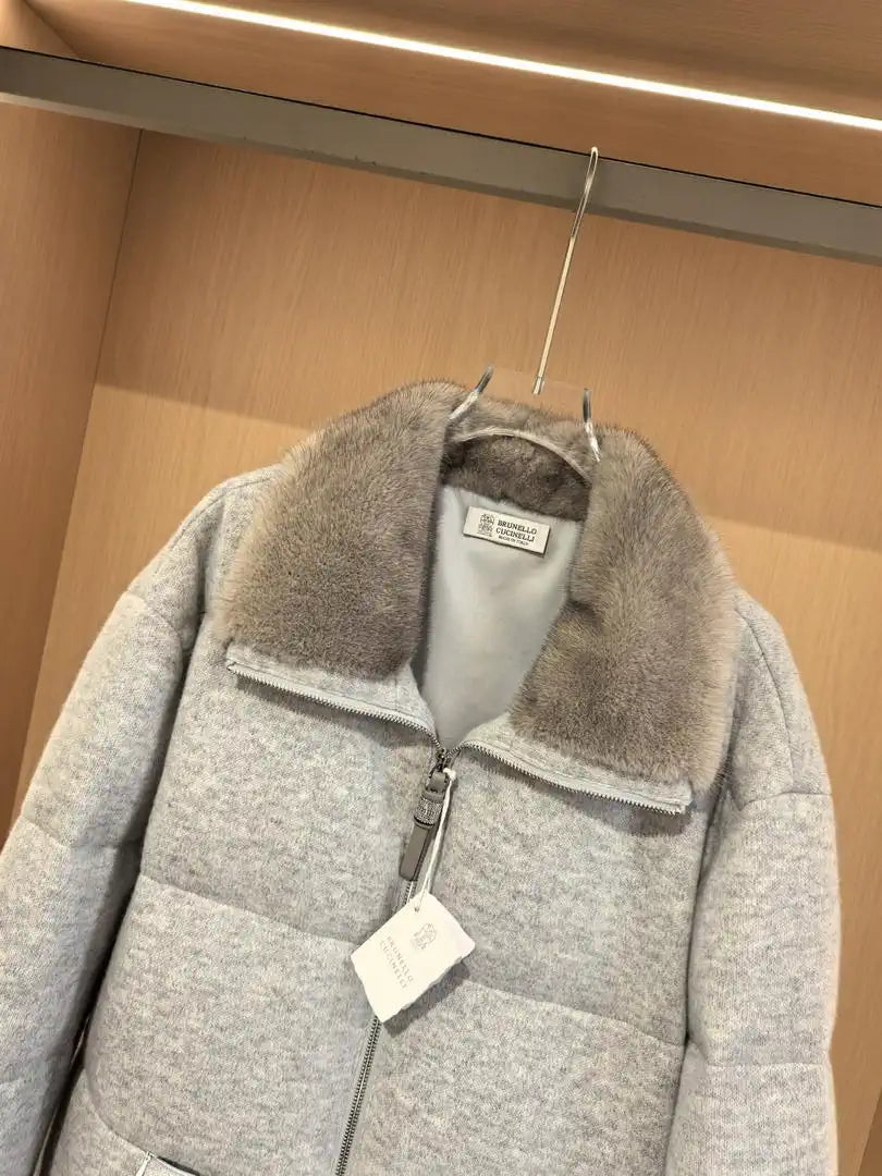 Brunello Cucinelli Mink sleeves and collar with wool and down jacket BC9001