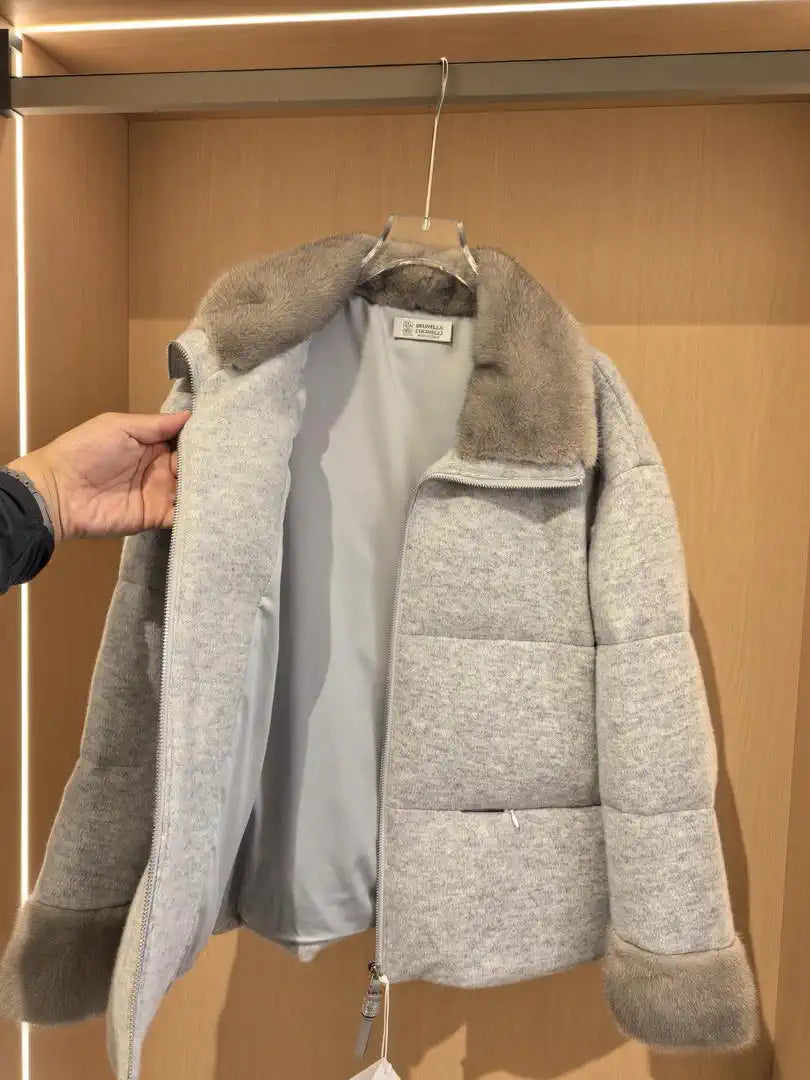 Brunello Cucinelli Mink sleeves and collar with wool and down jacket BC9001