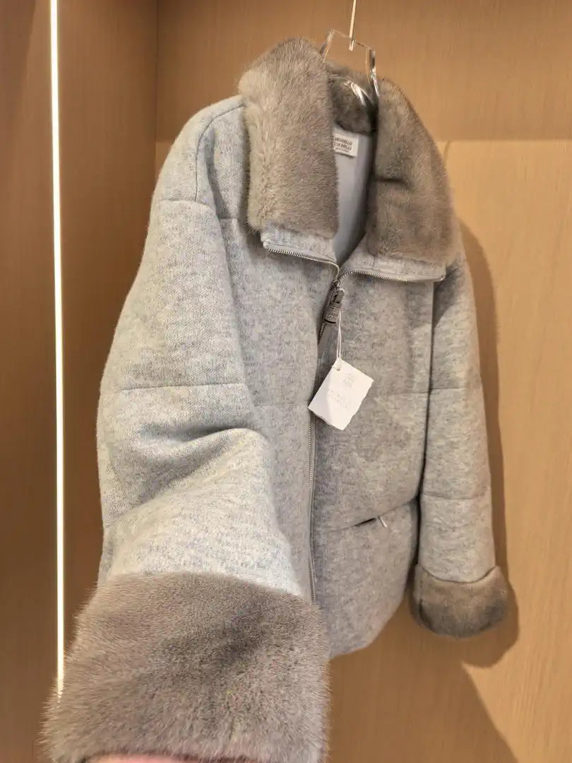 Brunello Cucinelli Mink sleeves and collar with wool and down jacket BC9001