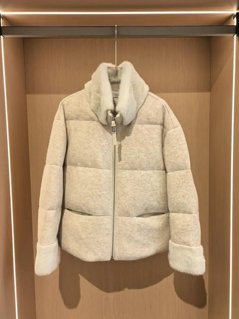 Brunello Cucinelli Mink sleeves and collar with wool and down jacket BC9002