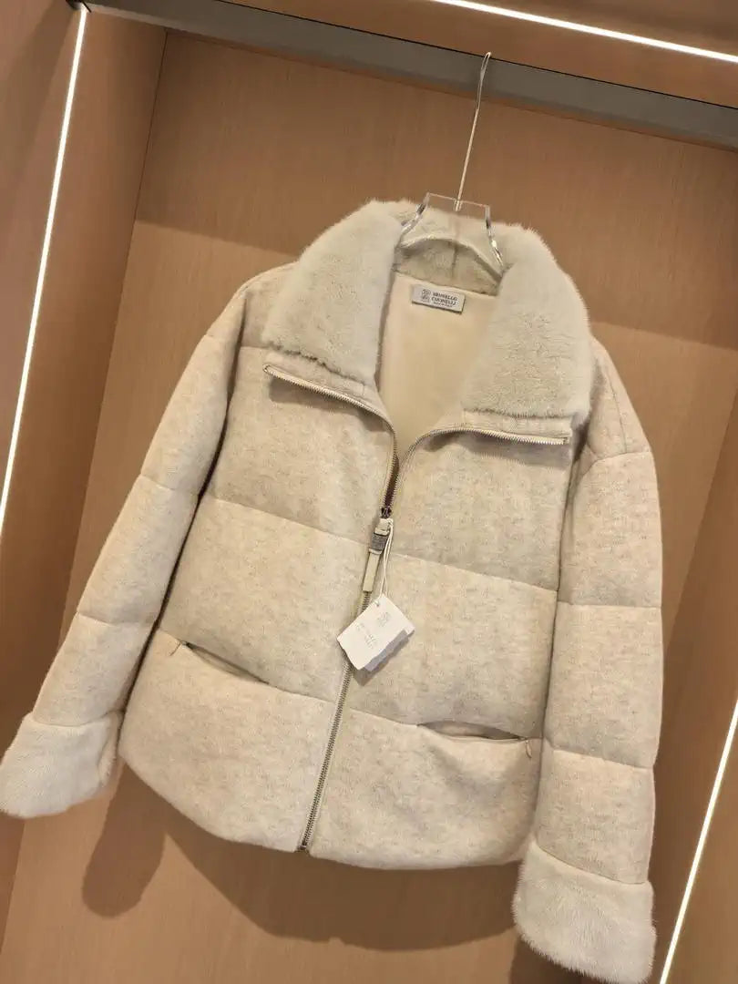 Brunello Cucinelli Mink sleeves and collar with wool and down jacket BC9002