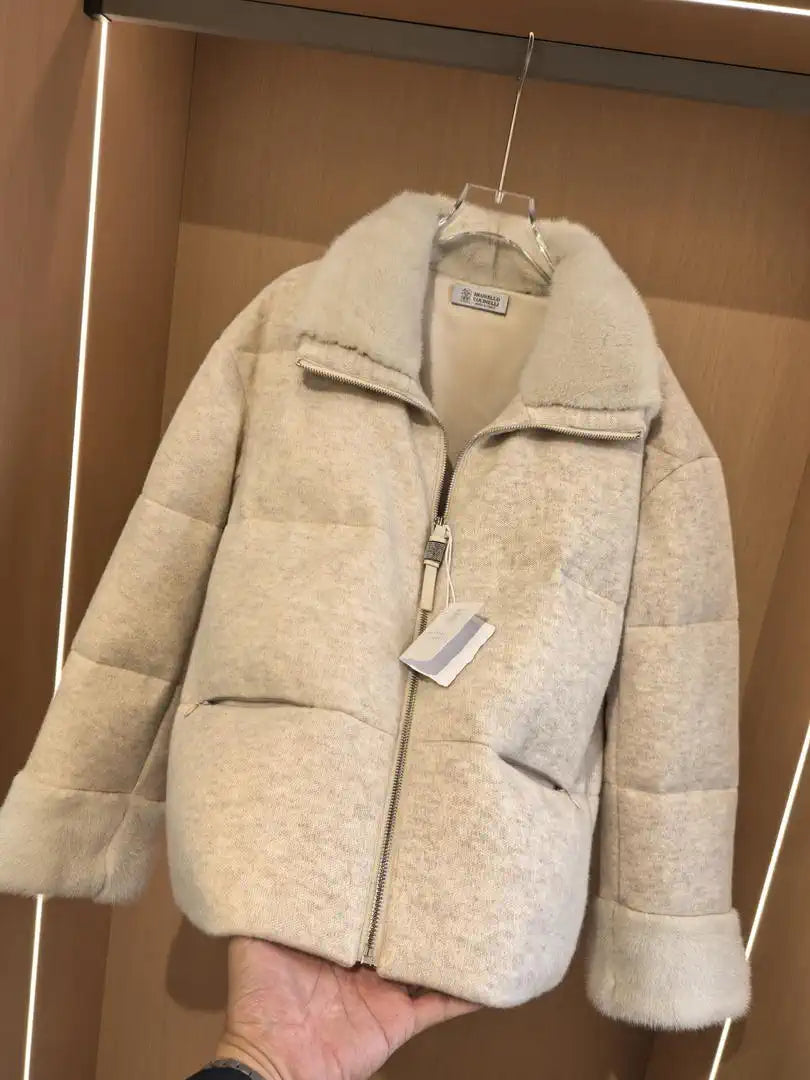 Brunello Cucinelli Mink sleeves and collar with wool and down jacket BC9002