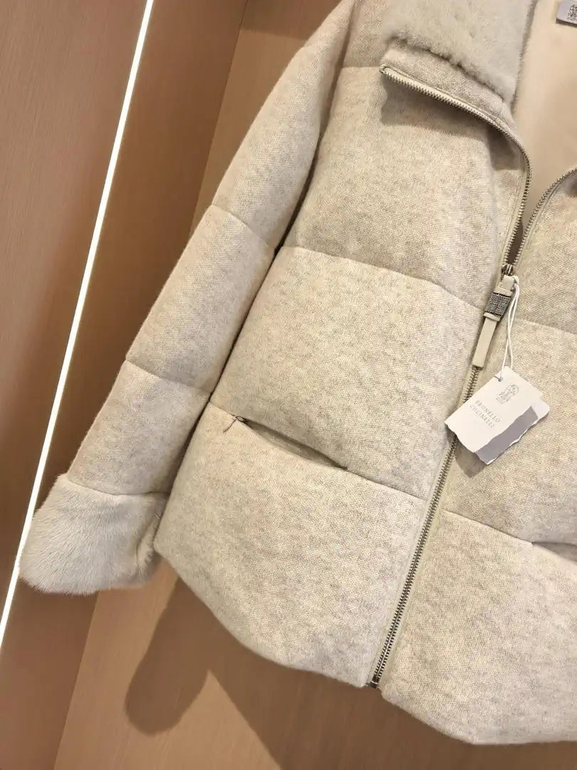 Brunello Cucinelli Mink sleeves and collar with wool and down jacket BC9002
