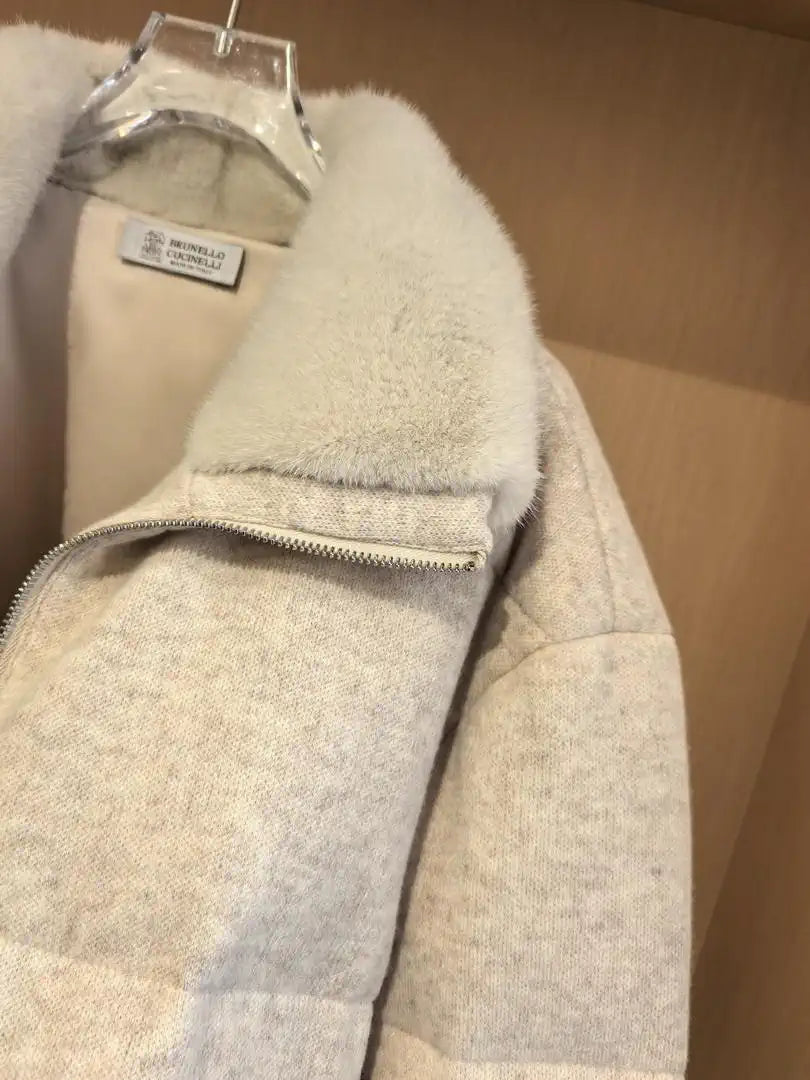 Brunello Cucinelli Mink sleeves and collar with wool and down jacket BC9002